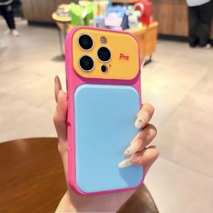 Cute Dopamine Hit Color Acyrlic Case for iPhone 15 16 17 Pro Max 17Pro Leather Bumper Big Window Camera Protection Cover Capas