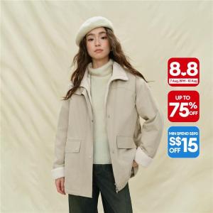 Giordano Women 100% Cotton berber fleece lined jacket Free Shipping 18375717