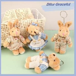 Ditur Cute Wear Clothes Bear Plush Toy Cartoon Rabbit Pendant Soft Stuffed Doll Keychain Backpack Car Bag Key Ring Decor Kid Gift