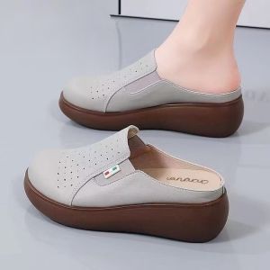 Free Shipping WomenS Summer Outdoor Sandals New Style Thick-Soled Height-Increasing Soft-Soled Suitable For Pairing With Skirts Closed-Toe Half-Slippers For Women
