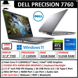 Dell Precision 7760 GAMING (1 YEAR WARRANTY T&C)Core i7 11th Gen NVIDIA RTX A4000 (8GB GPU) 17.3" inch UPTO 32GB RAM