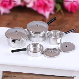 [COD] Technicolore 4pcs 1:12 dollhouse Miniature Metal MINI POT ชุดตุ๊กตาบ้านครัวเฟอร์นิเจอร์