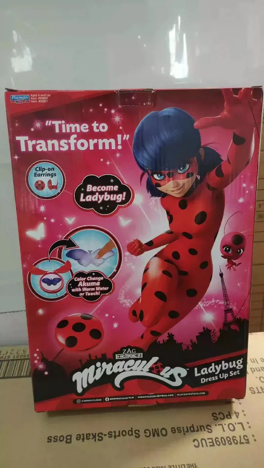 Miraculous girls female Ladybug Dress Up Set with Yoyo, Color Change Akuma,  Tikki kwami, mask and Earrings by Playmates Toys