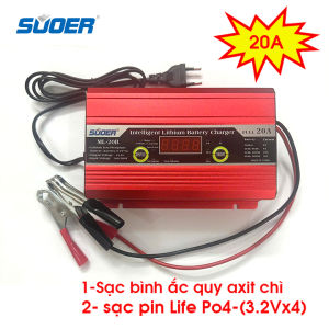 Bộ sạc Pin sắt bình ắc quy thông minh SUOER ML-20B 20A cho ắc quy axít chì 12V Pin LiFePO4 4S 12.8V 14.6V