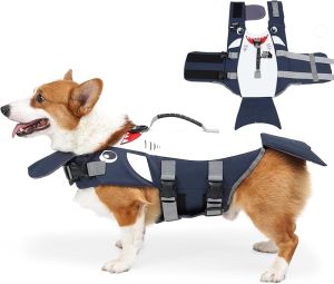 Dog Life JacketCartoon Shark StylePet Floatation Safety Vest Adjustable Swimsuit with Rescue Handle and D Ring for Swimming and Boating Small Medium Large Dogs (Small)