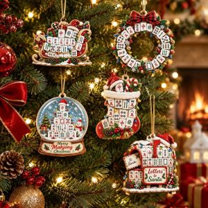 OOC 2D Flat Christmas Hanging Decoration Mahjong Theme Wooden Christmas Tree Ornaments Festival Atmosphere Funny Xmas Pendant Christmas