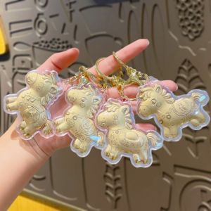 OUTOPEAN Imitation Gold Foil Zodiac Horse Pendant Decoration Lucky Horse Key Ring Multi-functional Key Chain Souvenir