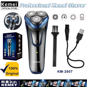 Kemei KM-2807 Professional Wet and Dry 3 Head Electric Shavers Rechargeable Mens Shaving Cordless Rotary Wet Dry Shaver