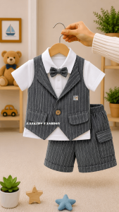 Setelan Baju rompi bayi laki laki motif ROMPI TUXEDO - BRANDED usia bayi 0-8 bulan MAX BB 8 KG .