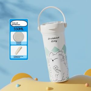 URBAG 550มล. แก้วน้ำสุญญากาศ ความจุขนาดใหญ่ ลูกสุนัขแมวการ์ตูน ขวดน้ำร้อน น่ารัก ป้องกันการรั่วซึม แก้วกาแฟ นักเรียน