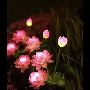 Solar Lotus Garden Light IP65 Waterproof Solar Powered Outdoor LED Stake Lamp 2 Modes Auto Sensor