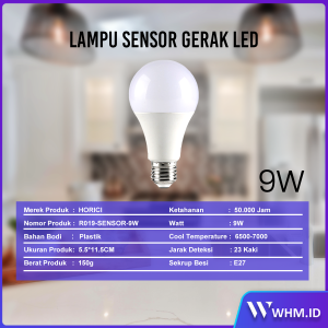 Lampu LED Sensor Gerak 7W 9W 12W / Hanya Nyala di Gelap Total / Deteksi Radar / Hemat Listrik / E27 Indoor Outdoor / HORICI