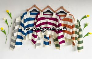 SWEATER RAJUT FUJI - CROP TOP MOTIF GARIS - ATASAN WANITA - PAKAIAN RAJUT