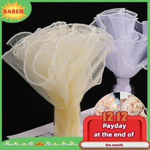 BAREN กระดาษห่อดอกไม้เส้นคลื่นขนาด28ซม. X 1ม. บรรจุภัณฑ์ช่อดอกไม้ผ้าลูกไม้ตาข่าย