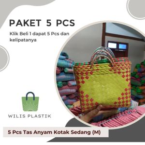 PAKET MURAH 5 PCS Tas KOTAK SEDANG (M) Anyaman Plastik Untuk Hampers Souvenir Parcel Muat Kotak Nasi