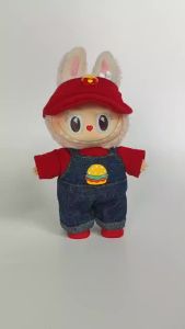 17cm Labubu Hanging Doll Outfit - Red Hat & Hamburger Overalls Set