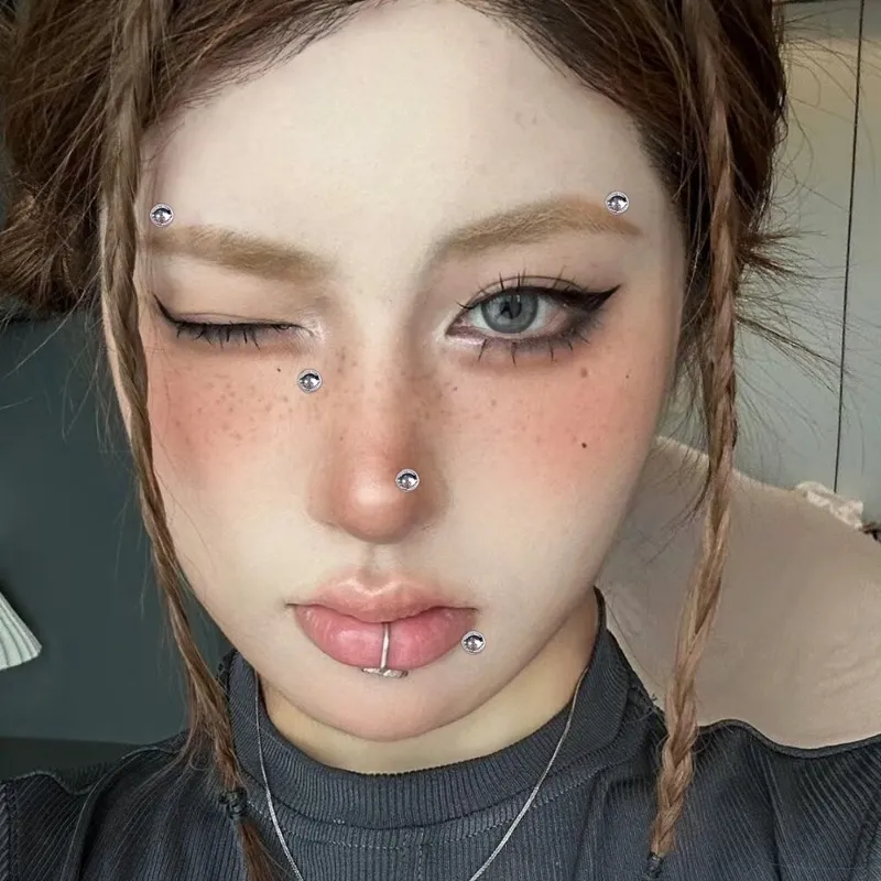 PerfectSunfeel Multipurpose Silver Acrylic Fake Lip Nail Nose Stud