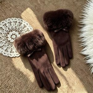 DAMONJ Faux Fur Suede Gloves Warm Touch-screen Plush Driving Gloves Breathable Thicken Full Finger Mittens Daily Use