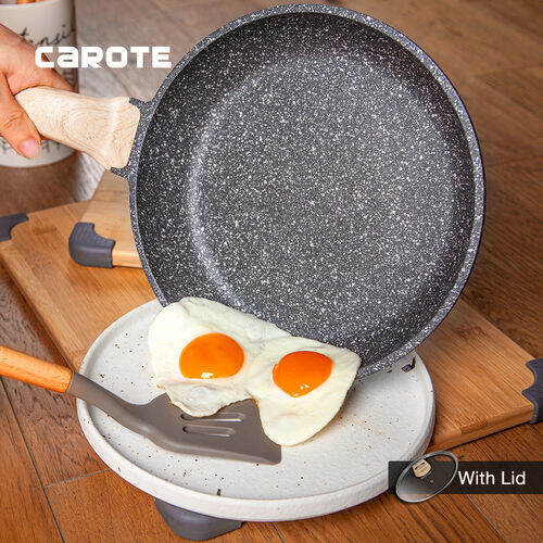 CAROTE 20/24/26/28 cm Nonstick Frying Pan Skillet With Glass Lid, Stone ...