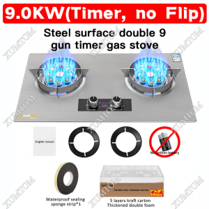XUMTOM 9.5KW Gas Stove Double Gas Burner Stove desktop Timing Folding gas stove stainless steel household fire cooktop Dapur Embedded Liquefied Gas Cooker 翻转炉 燃气灶