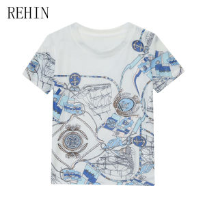 REHIN Elastic Mesh Short Sleeve T-Shirt Summer Fashionable Printed Round Neck Slim Fit Elegant Womens Top