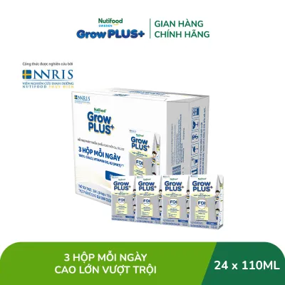 Sữa Bột Pha Sẵn Nutifood Sweden GrowPLUS+ Cao lớn vượt trội - Hỗ trợ phát triển chiều cao hộp 110 ml (24 hộp x 110ml)