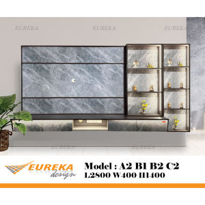 EUREKA 9.5ft Wall TV Cabinet Hung Media Modern Drawer Marble Wood / Kabinet Dinding A2B1B2C2/A5B3B4C4