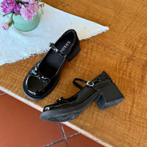 [Free Shipping] Chunky-Heeled Bow-Tie Flats For Women 2026 Spring New Collection Preppy Style JK Uniform-Inspired Thick-Soled Small Leather Shoes