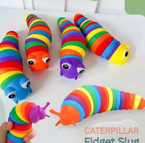 Mainan sensory bayi caterpillar fidget slug / mainan siput ulat pelangi Finger slug sensory Toy FA