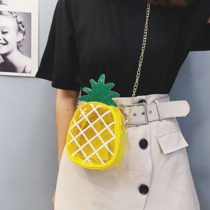 FUTUI ผลไม้สำหรับผลไม้ กระเป๋าสะพายไหล่โปร่งใส แถบลายทาง ลายสับปะรด กระเป๋าสะพายข้างใส น่ารักน่ารักๆ กระเป๋าใส่โทรศัพท์ กระเป๋าหน้าอกพีวีซี หญิง/หญิง