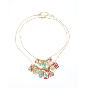 RUMI Layered Enamel Floral Necklace Gold Metal Chain Multi Layer Choker Simple Personalized Beads Clavicle Chain Women