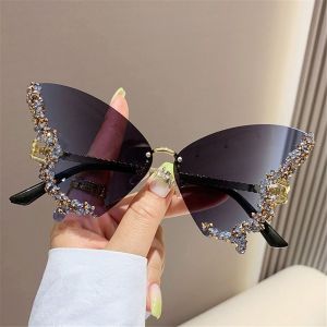 PURETEN Vintage Diamond Oversized Bling Sun Glasses Ladies Shades Butterfly Sunglasses Purple Sunglasses for Women