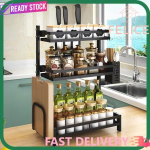 FELICE 304 Stainless Steel Sauce Spice Rack Seasoning Multipurpose Organizer Kitchen Storage Shelf Rak Sos Dapur Serbaguna