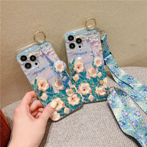[GFAITH] New Phone Case OPPO A77S A17K A17 A57 4G 2022 /A77 5G /A96 4G /A76 /Reno8 5G/ Reno7 5G /OPPO Reno7 /Reno7 Pro /Reno7 Z 5G Casing Soft Cover Painting Flowers With Wrist Strap Holder + Lanyard