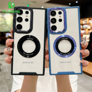 FLOVEME Luxury Plating Magsafe Clear Phone Case For Samsung Galaxy S23 S22 Ultra S23+ S22+ Plus Wireless Charging Square Transparent TPU Shockproof Back Cover For Samsung A54 A34 A14 A53 A33 A52 A32