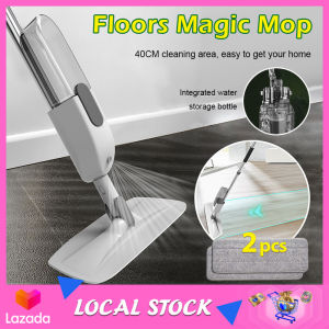 2 IN 1 Handheld Floor Sweeper 360 Rotating Water Spray Mop Carbon Fiber Wet and Dry Floor Mopping with Cleaning Scraper