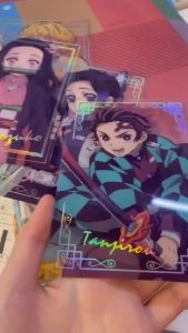 4Pcs/Set Demon Slayer: Kimetsu No Yaiba Three-Inch Photo Props Diy Acrylic Transparent Card Nezuko Kamado Tanjirou Agatsuma Zenitsu Kochou Shinobu Collection Card Birthday Gift