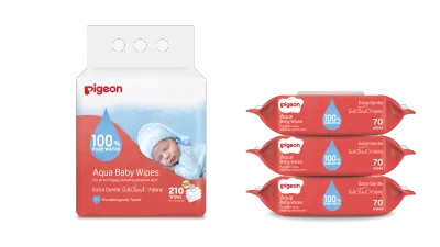 Pigeon Aqua Baby Wipes 70 Sheets 100% Pure Water 3In1