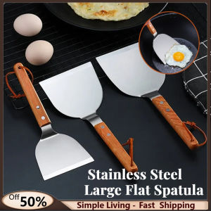 Stainless Steel Large Barbecue Spatula Pizza Shovel Spatula Wood Handle Turner Burger Flipper  Cake Pancake Fried Egg Pancake Spatula Baking Tool
