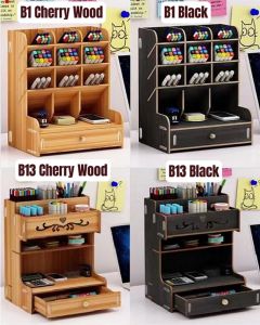 [MSIA SHIP] NOVELTY Multi-Functions Wooden Desk Stationery Organizer Storage Box Pencil Holder Shelf Rack Pemegang Pensil Penyimpanan Penyusun Meja Alat Tulis Table School Office Supply Room Decoration Décor Ornament Kid Birthday Christmas Gift Present