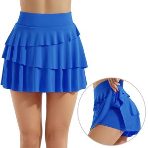 MUQZI 2 Pockets Womens Pleated Tennis Skirts Ruffle Tummy Control Layered Skirts Soft Quick Drying Sports Dance Skirt Pickleball