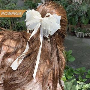 【PCWFKef】 Nơ Ngọc Trai kẹp tóc ruy băng kẹp tóc kẹp tóc đuôi ngựa khí chất phong cách Hàn Quốc Kẹp tóc Thời trang Phụ kiện tóc phụ nữ Mũ nón