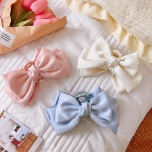 Fashion Cream Large Bow Hair Shark Clip Claw for Women Back Head Korean Style Elegant Cute Clip Fashion Girls Hair Clamp  Accessories