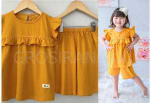 Setelan Anak Kaos Smilee Pompom Warna Kuning Kunyit Size 1-5Tahun