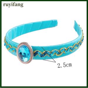ruyifang ที่คาดผมสีฟ้าจัสมินสำหรับเด็กผู้หญิงที่คาดผมคริสตัลขนาดใหญ่สายรัดผมสำหรับเจ้าหญิงอาหรับสำหรับงานเลี้ยงคอสเพลย์เครื่องประดับผม
