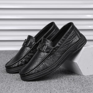 ALVIN Mens Leather Shoes Loafers Black Casual Driving Shoes