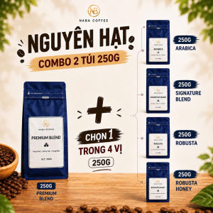 [NGUYÊN HẠT] COMBO 2 TÚI CÀ PHÊ RANG MỘC TƯƠI MỚI (2x250G) - TỰ CHỌN VỊ THEO GU - NABA COFFEE