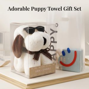 【SG Stock】Cute Puppy Shaped Towel Gift Box Human Use Towel Teacher’s Day Gift Door Gift Souvenir for Wedding Farewell & Birthday Gift
