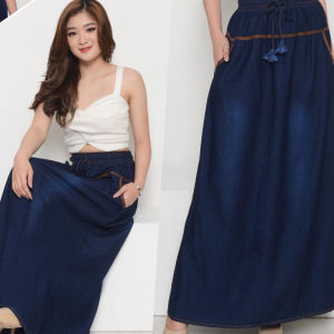 IMVISITAMA - Rok Jeans Wanita Panjang Pinggang Karet / Rok Denim Jeans Wanita Fashion Style