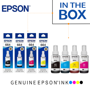 Epson 664 Ink Cartridges (BK/C/M/Y)  Genuine Original Ink  High Quality Suitable for Epson Printers L360 L121 L210 A4 L1300 L130